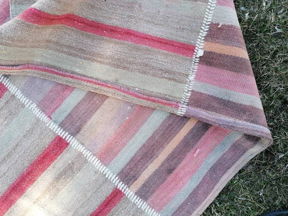 Flatwoven kilim rug, stripe turkish hand made rugs 6'7*10 vintage turkish rugs oushak rug vintage oushak rug, wool rug