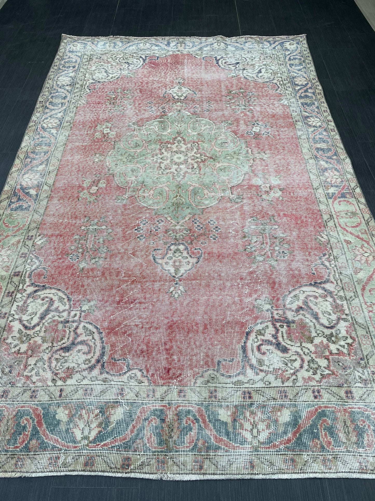 TURKISH HAND MADE Rug 5.6 x 9 Vintage Distressed Rug Oushak Rug Traditional Rug Oriental Rug Vintage Floral Rug Wool Rug