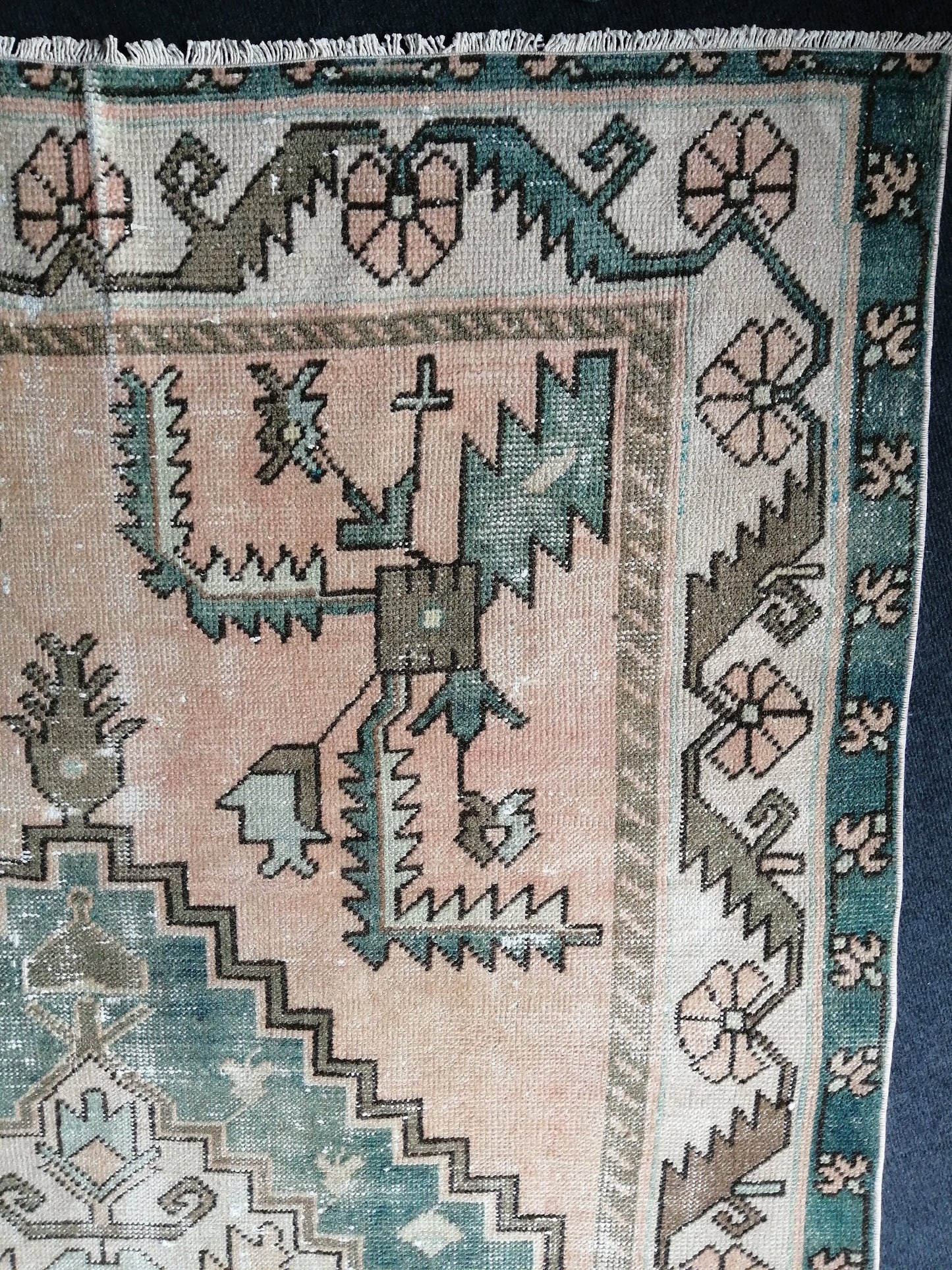12.5 x 4.7 Large Vintage Rugs TURKISH HAND MADE Rugs Green Vintage Turkish Rugs Oushak Rug Turkish Oushak Rug, Vintage Oushak Rug