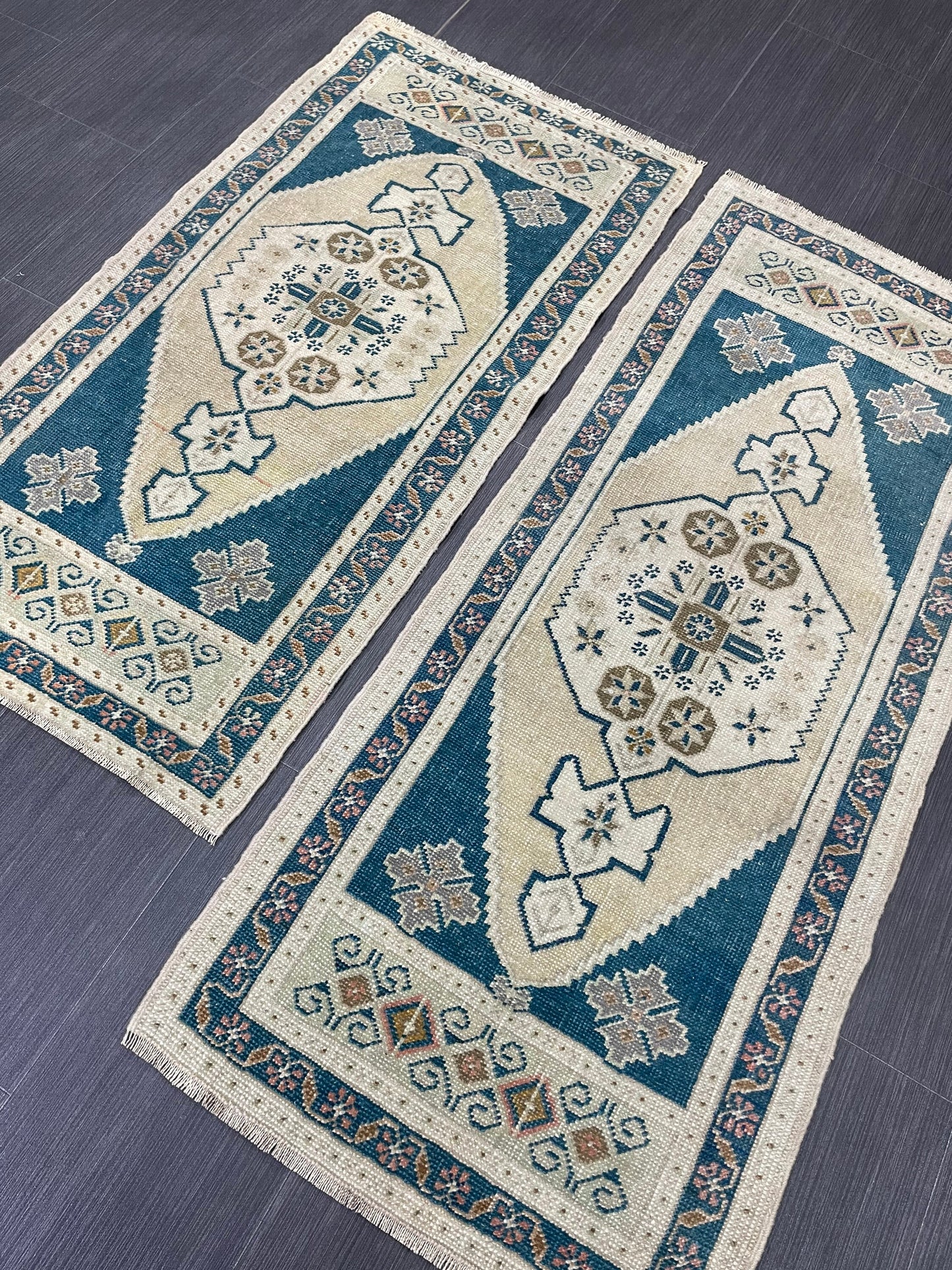 Coordinating Small Rug Turkish Rug 2 x 4.5 Mini Twin Small Area Rug Turkish Pair of Persian Hand Made Rug Matching Oriental Vintage Rug