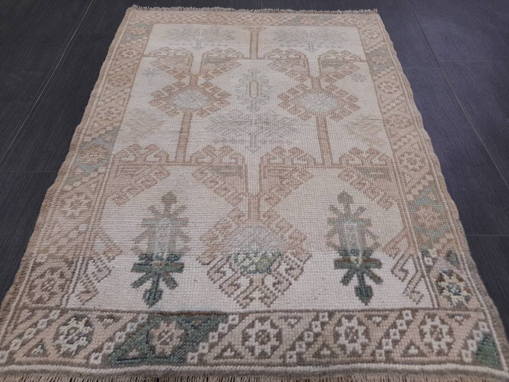 Muted Vintage Rug 2.4 x 3.3 Rug Bathroom Rug Power Room Rug Vanity Handmade Rug Turkish Rug Hand Knotted Rug Oriental Small Area Rug
