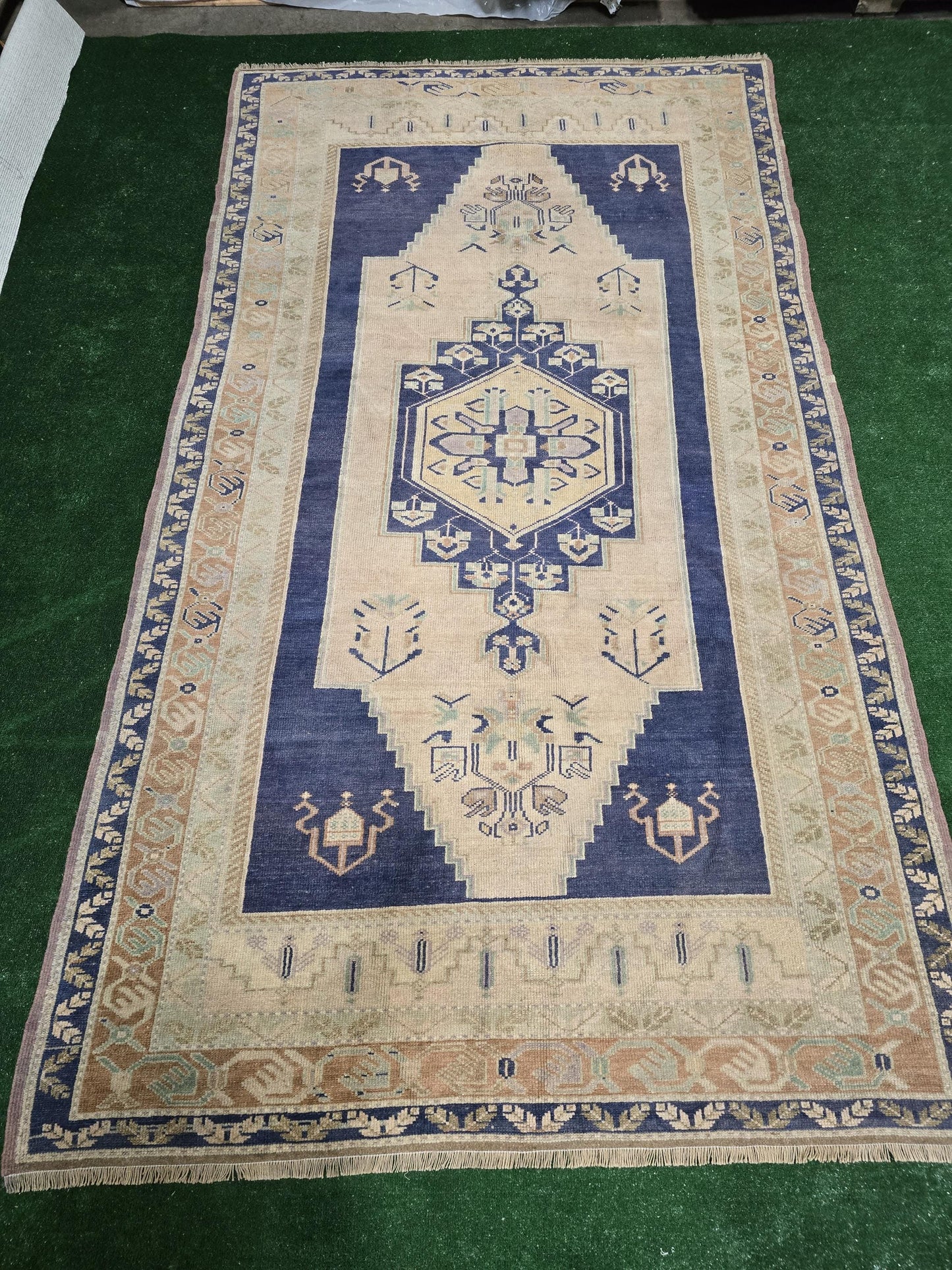 Quality OUSHAK RUG, TURKISH Oushak Rug, Vintage Oushak 5.6 x 10 Rug, Vintage Blue Rug, Wool Handmade Rug, Anatolian Rug, Hand Knotted Rug