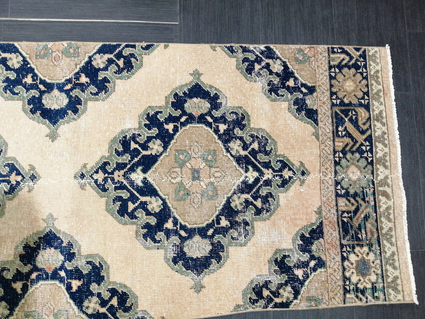 2.6 x 14 Long Navy Oushak Runner Rug Turkish Runner Rug Vintage Runner Rug Hallway Runner Rug Kitchen Runner Rug Wool Runner Rug Wool Rug