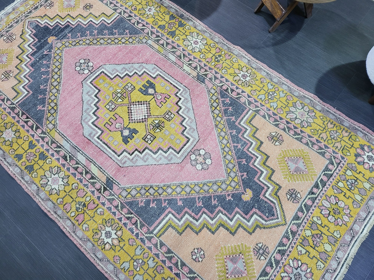 Vintage Rug, TURKISH 4.2 x 7.4 HANDMADE Rug, Vintage Turkish Rug, Oushak Rug, Turkish Oushak Rug, Vintage Handknotted Rug, Wool Rug