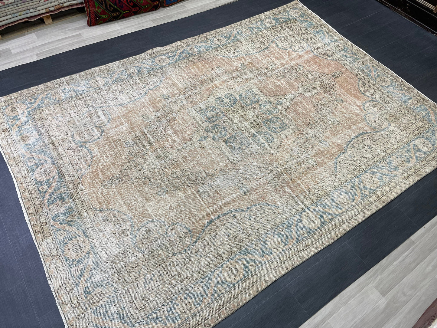 Vintage RUG Hand Knotted 7.5 x 10.6 TURKISH Rug Vintage Oushak Rug Wool Distressed Rug Handmade Rugs Vintage Turkish Rug