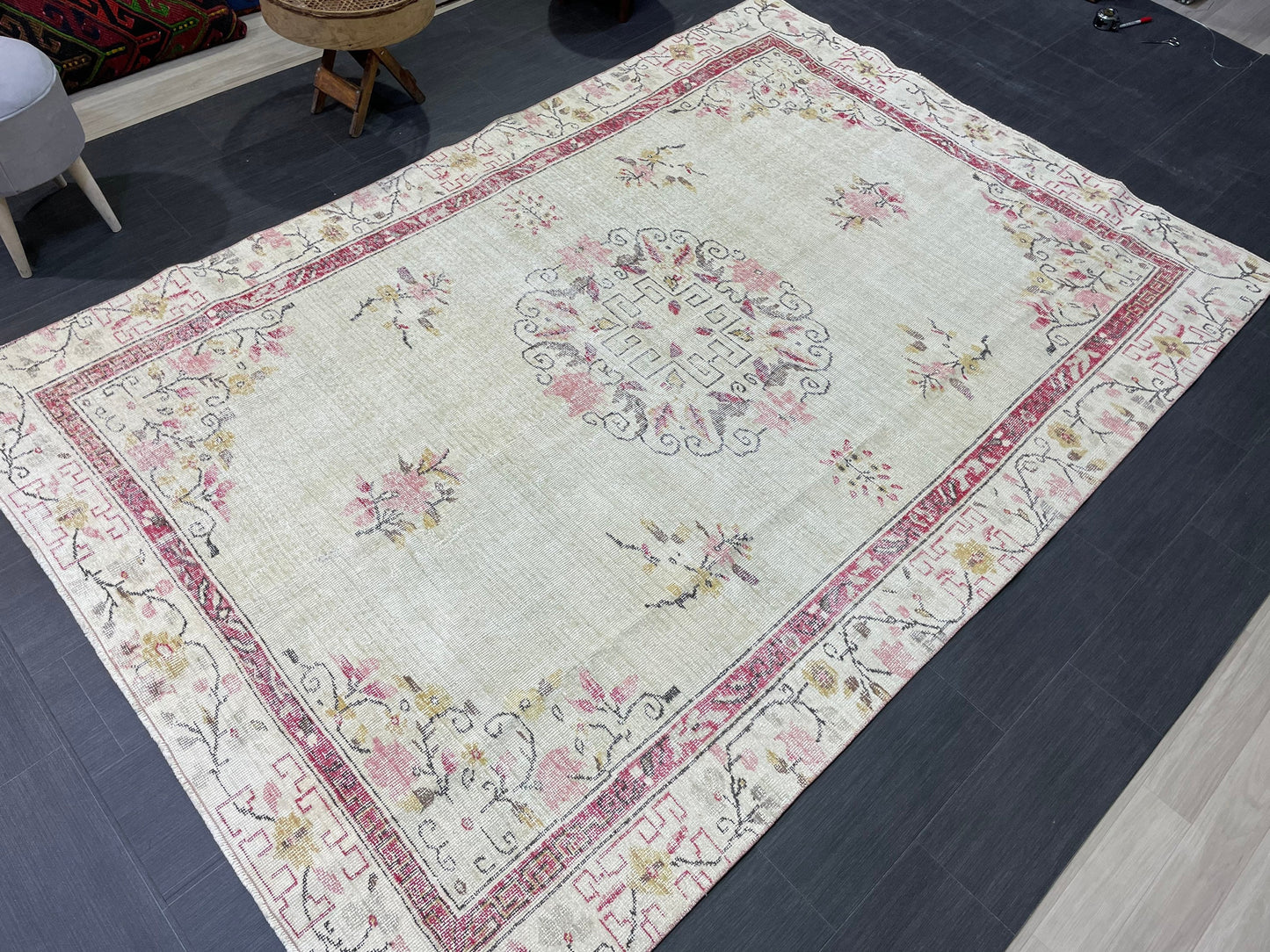 Distressed RUG, Vintage 6.2 x 9.3 Rug, Oushak Rug, Handmade Rug, Turkish Rug, Antique Rug, Farmhouse Rug, Persian Rug,Rustic Rug