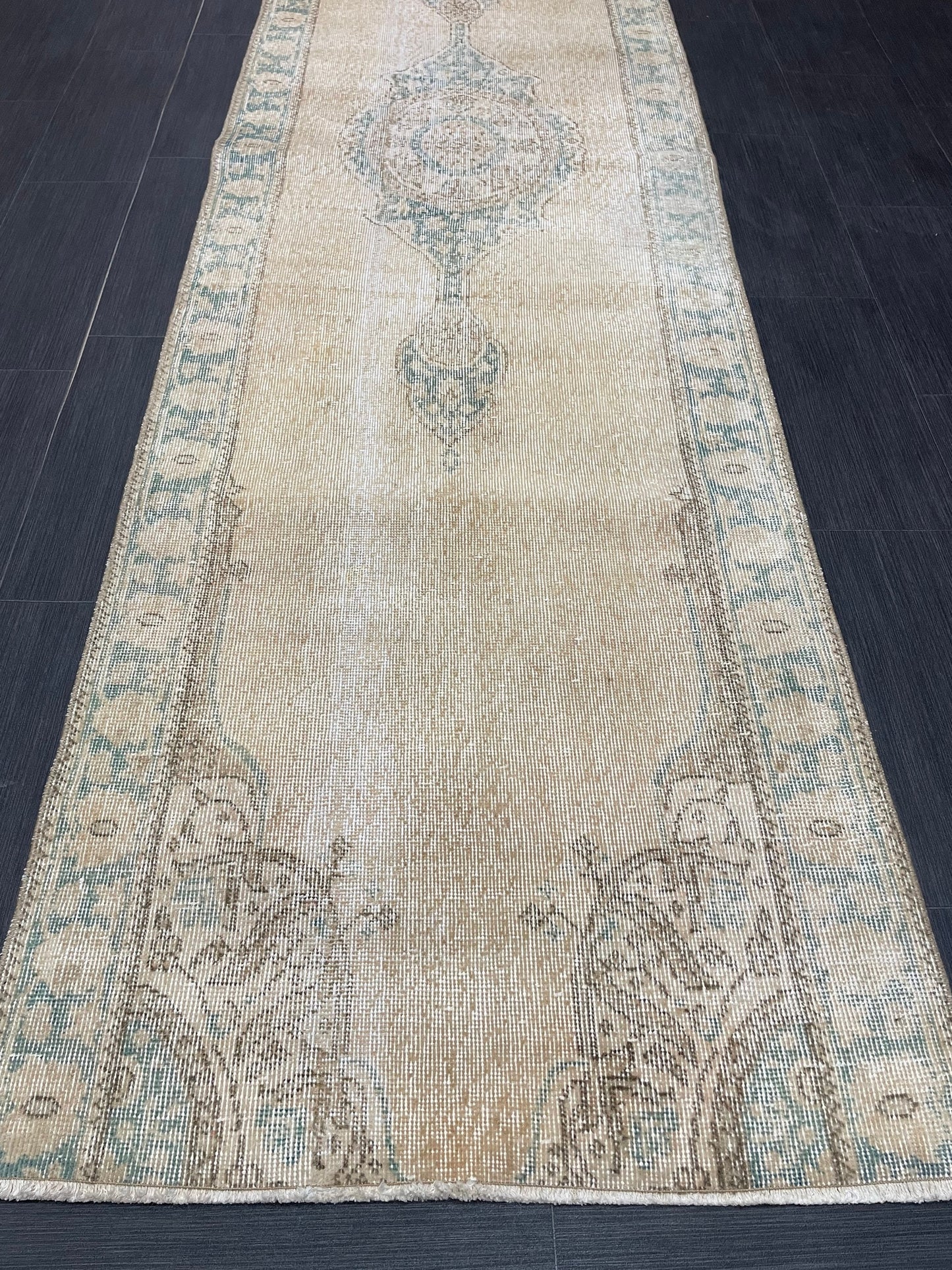 Muted Oushak Runner 2.9 x 11 Rug Distressed Turkish Runner Rug Vintage Runner Rug Hallway Runner Rug Kitchen Runner Rug Wool Runner