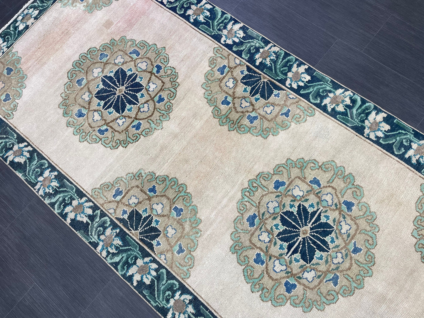Green Turkish Runner Rug 4 x 11.3 Muted Vintage Runner Persian Hallway Runner Rug Kitchen Runner Rug Oriental Runner Muted RUNNER