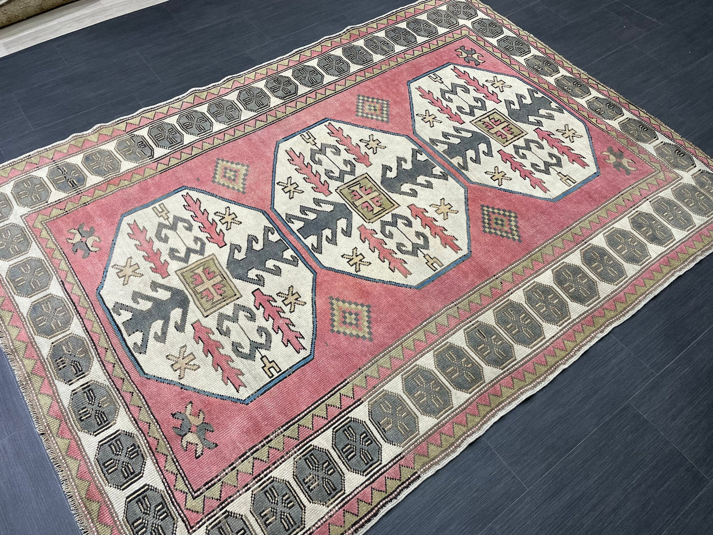 Turkish Rug 5.4 x 7.4 Oushak Rugs, Wool Oriental Rug,Persian Runner Rug Hand Knotted Rug, Vintage Rug, Hand Made Rug Oriental Rug
