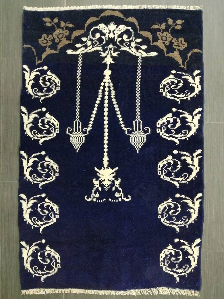 Hand Made Rug 2.3 x 3.6 Navy Vintage Rug , Wool Rug Vintage Rug Oriental Rug, Turkish Rug Hand Knotted Wool Rug