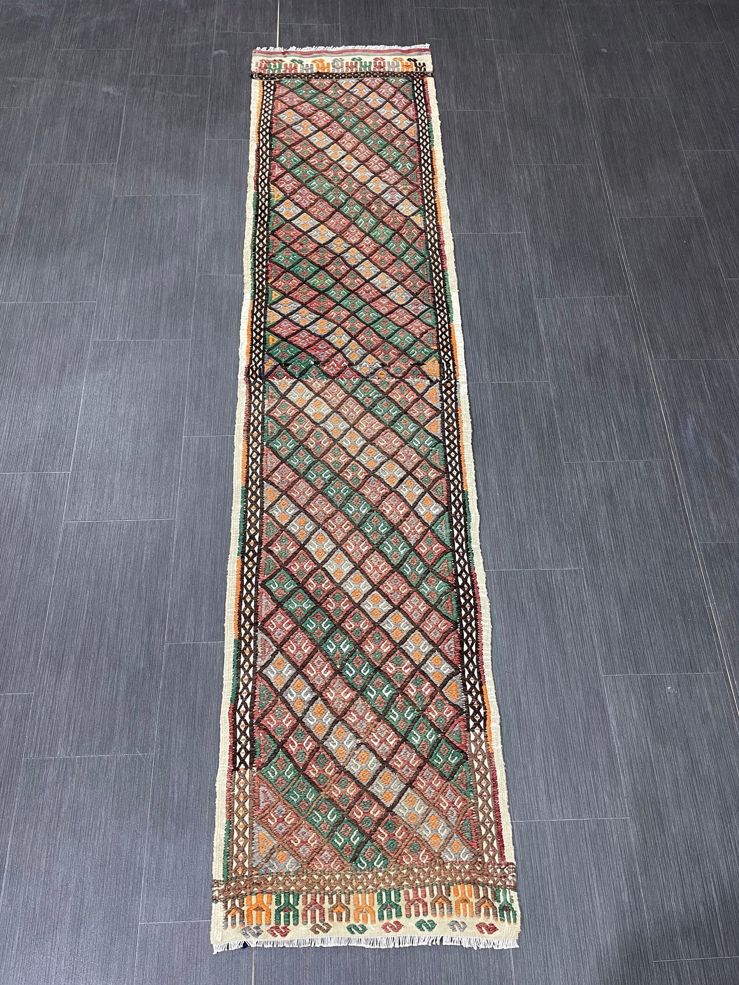 Handmade Embroidery Runner Rug 1.8 x 8 Turkish Runner Rug Flat weave Vintage Runner Rug Flat-woven Hallway Runner Rug Kitchen Runner