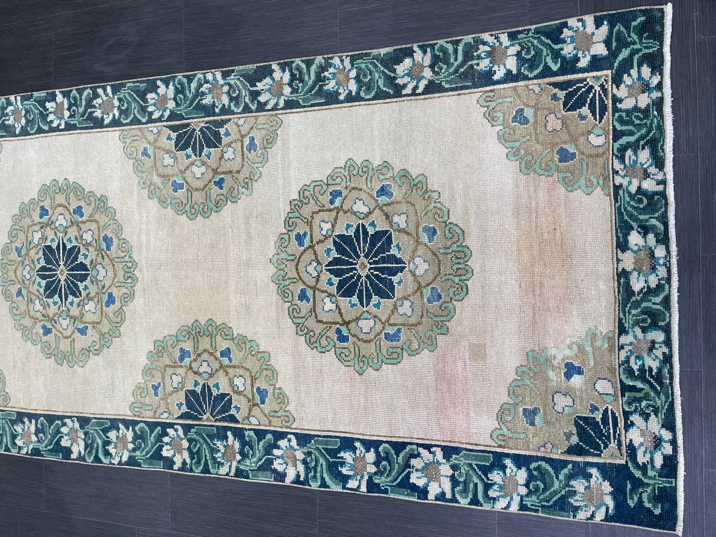 Green Turkish Runner Rug 4 x 11.3 Muted Vintage Runner Persian Hallway Runner Rug Kitchen Runner Rug Oriental Runner Muted RUNNER