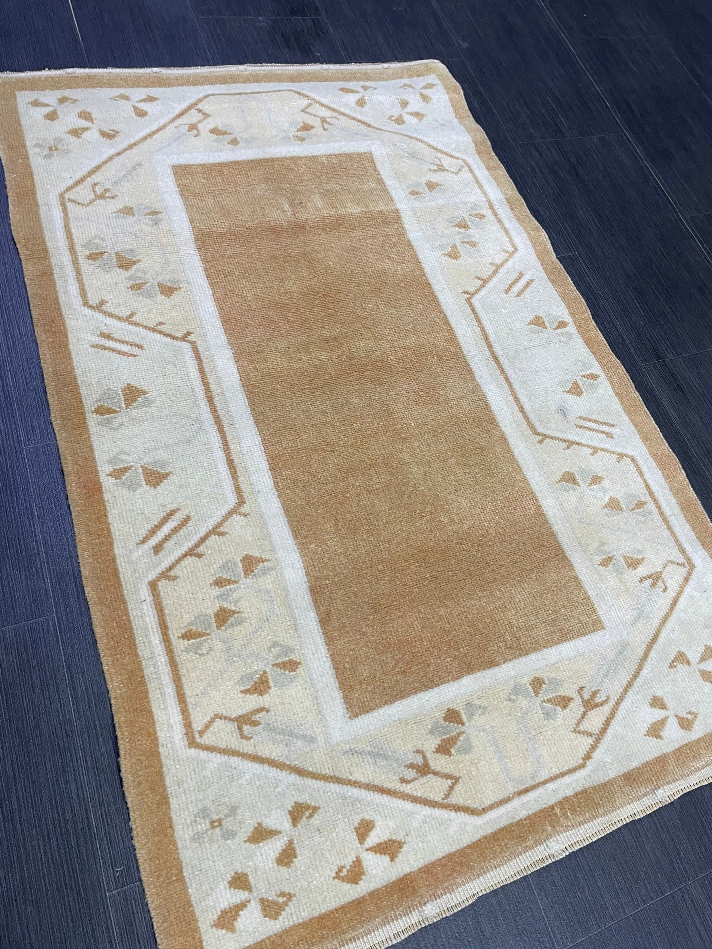 Turkish Rug, Vintage Oushak 2.8 x 4.3 Rug, Brown Vintage Rug Wool Muted Oushak Rug Hand Made Rugs Vintage Turkish Rug
