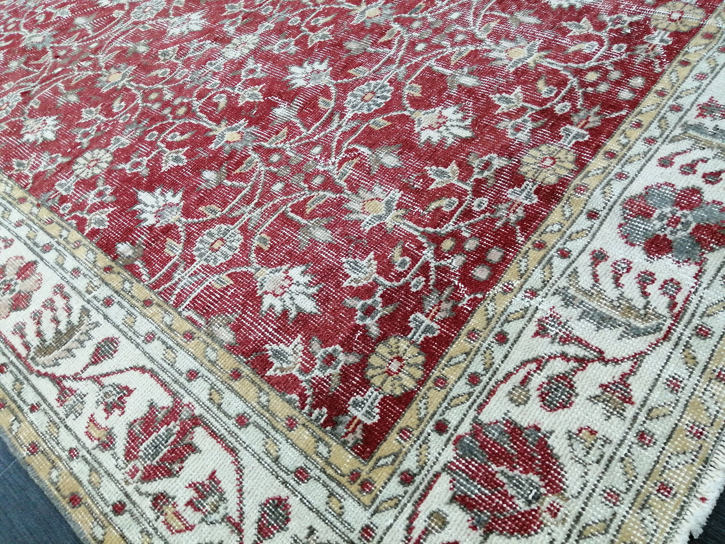 6.8 x 10 TURKISH HAND MADE Rugs Vintage Turkish Rugs Oushak Rug Traditional Rug, Oriental Oushak Rug, Vintage Floral Rug Red Wool Rug