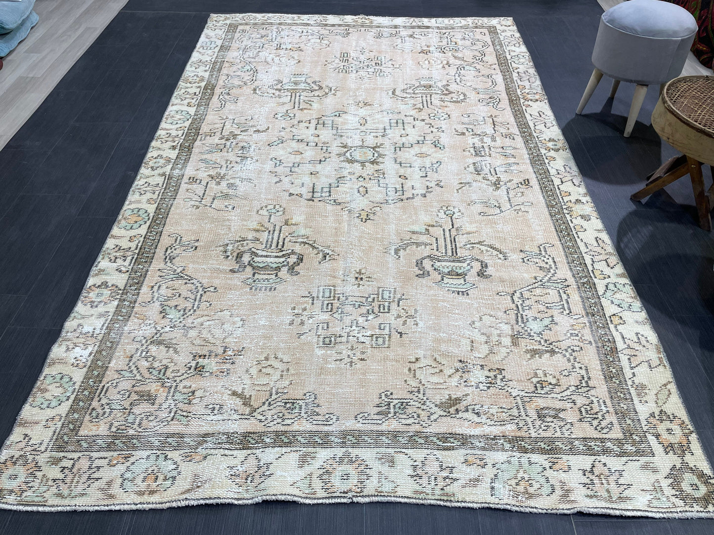 Turkish Rug, Distressed 6.6 x 9.4 Vintage Rug, Oushak Rug, Wool Oriental Rugs, Handmade Rug, Persian Rug, Vintage Turkish Rug, Farmhouse Rug