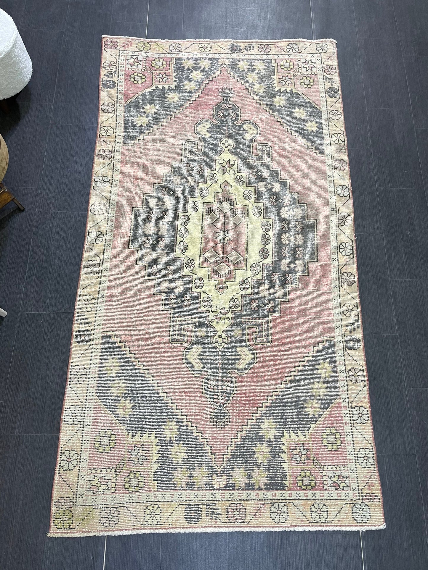 Turkish Muted 4.3 x 8 Rug, Oriental Rug, Large Area Rug, Distressed Vintage Rug, Oushak Rug, Muted Rug Hand Knotted Rug, Handmade Rugs