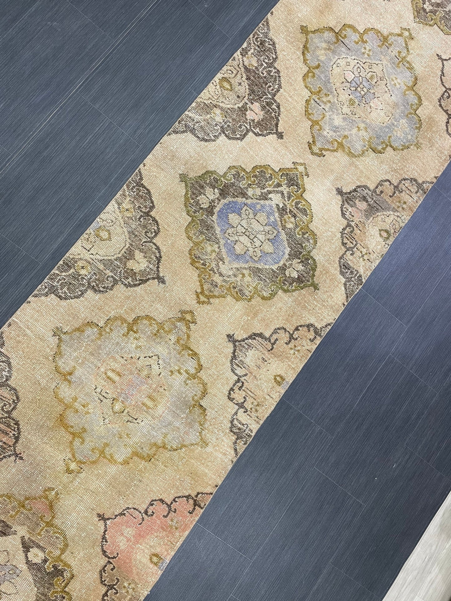 MUTED Hand Knotted Runner Entry Runner TURKISH Runner 2.8 x 12.8 Vintage Hallway Runner Rug Muted Runner Rug Kitchen Rug Runner