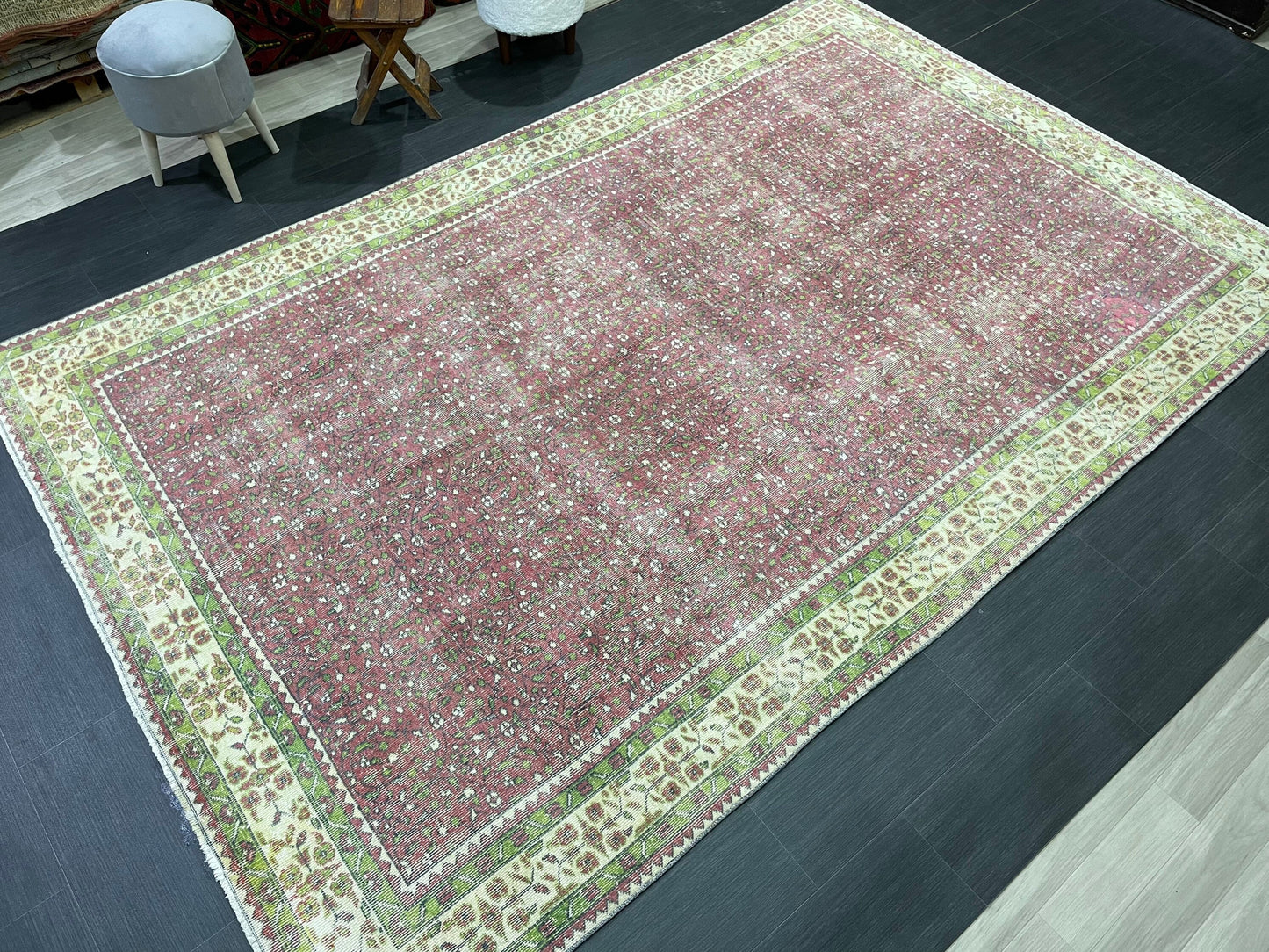 Floral Vintage OUSHAK RUG Antique TURKISH Rug Vintage Distressed Oriental Rug 6.7 x 10.3 Wool Rug Hand Made Vintage Rug 7x10 Turkish Rug