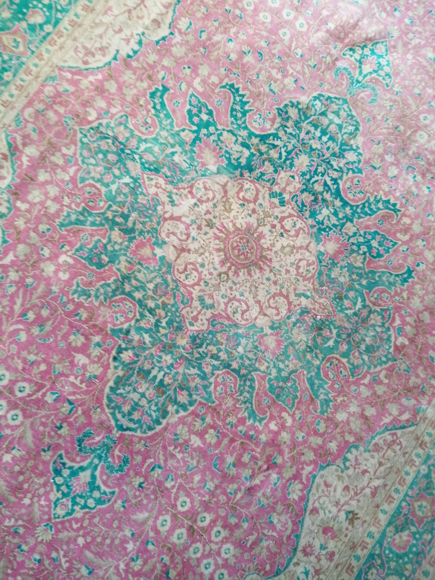 7 x 9.5 Persian RUG Vintage TURKISH Pink Green Oriental Rug Vintage Vintage Runner Rug Wool Oushak Rug Handmade Rug Hand Knotted Rug