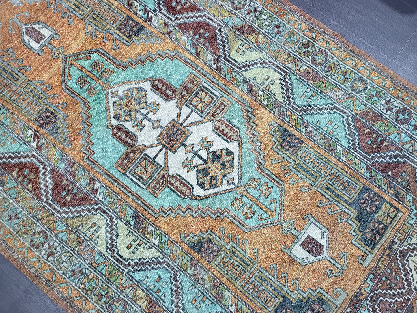 4.9 x 7.9 Rug, Handmade Rug, Oushak Rug, Anatolian Rug, Hand Knotted Turkish Rug, burnt orange and turquoise Rug, Vintage Rug, Wool rug