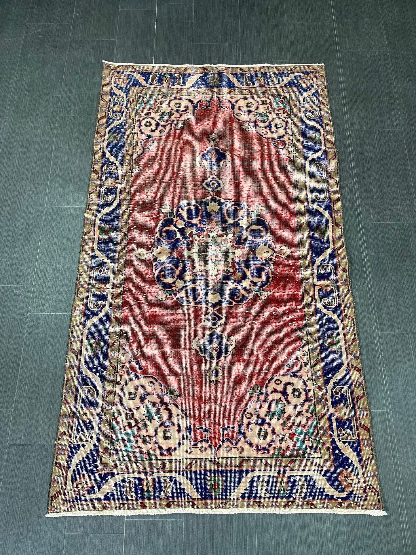 Vintage Rug Handmade Turkish 3.7 x 6.6 Rug, Living Room Turkish Rug, Oushak Rug, Oriental Rug