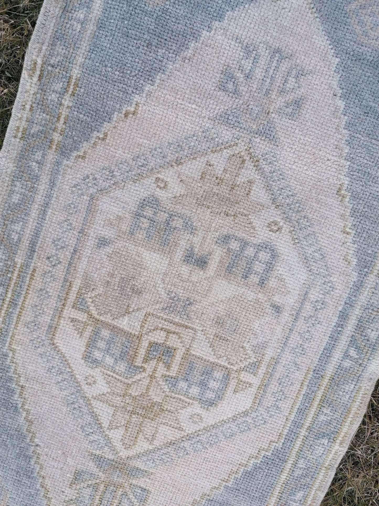 1'9x10'5 muted blue runner rug, faded vintage turkish runner, hallway runner rug, kicthen runner rug, oushak runner rug