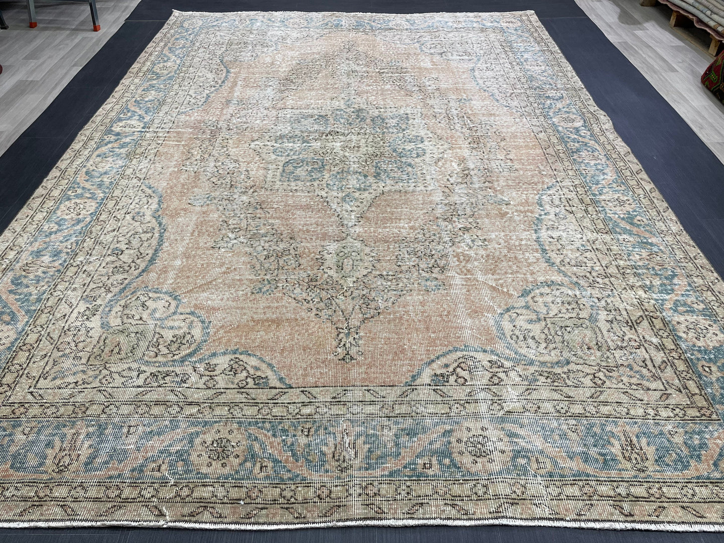 Vintage RUG Hand Knotted 7.5 x 10.6 TURKISH Rug Vintage Oushak Rug Wool Distressed Rug Handmade Rugs Vintage Turkish Rug