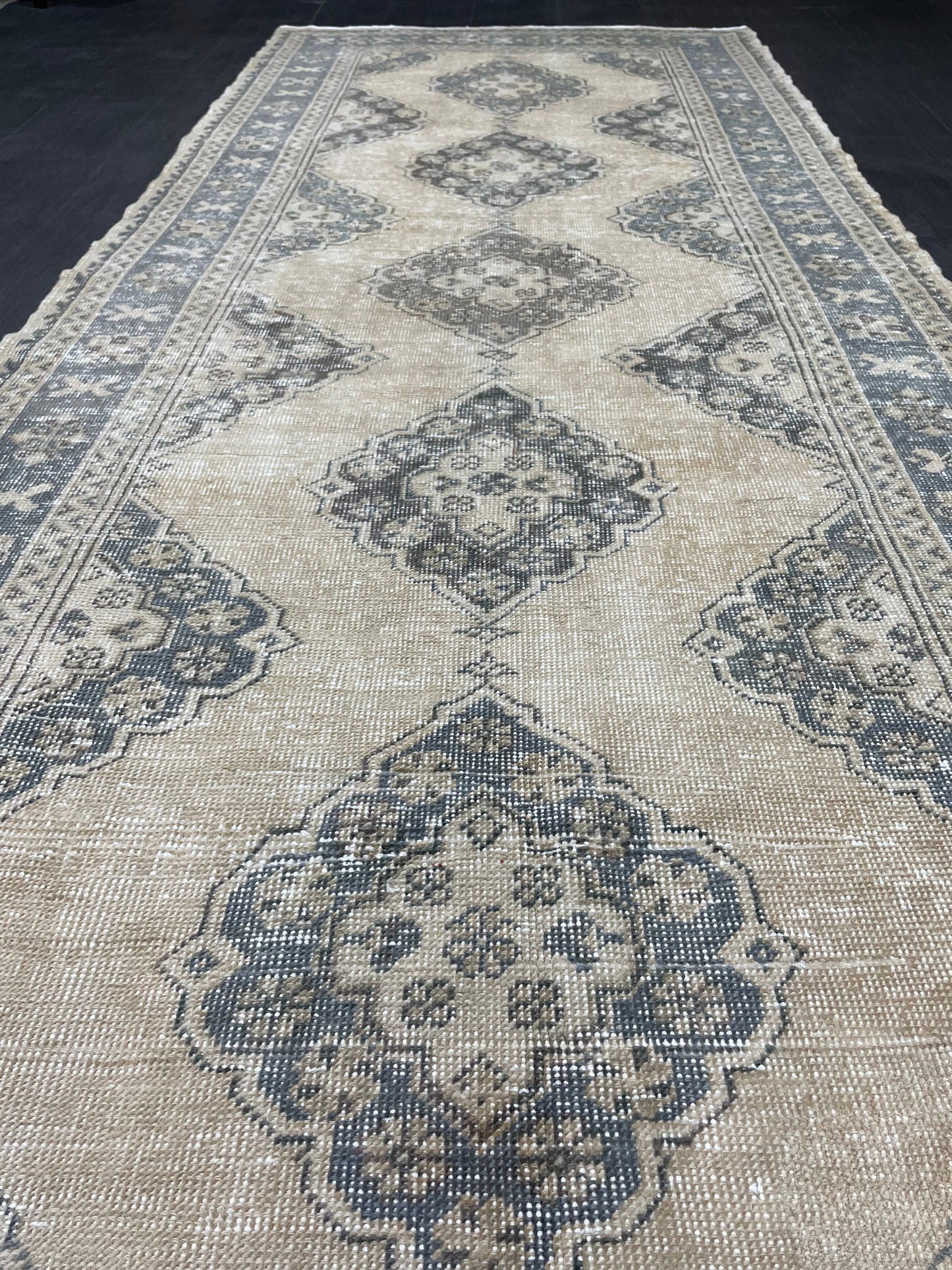 Vintage Hand Knotted Rug Vintage 4.2 x 11 Runner Muted Runner Rug Turkish Runner Rug Vintage Runner Rug Star Kitchen Runner Most See Rug