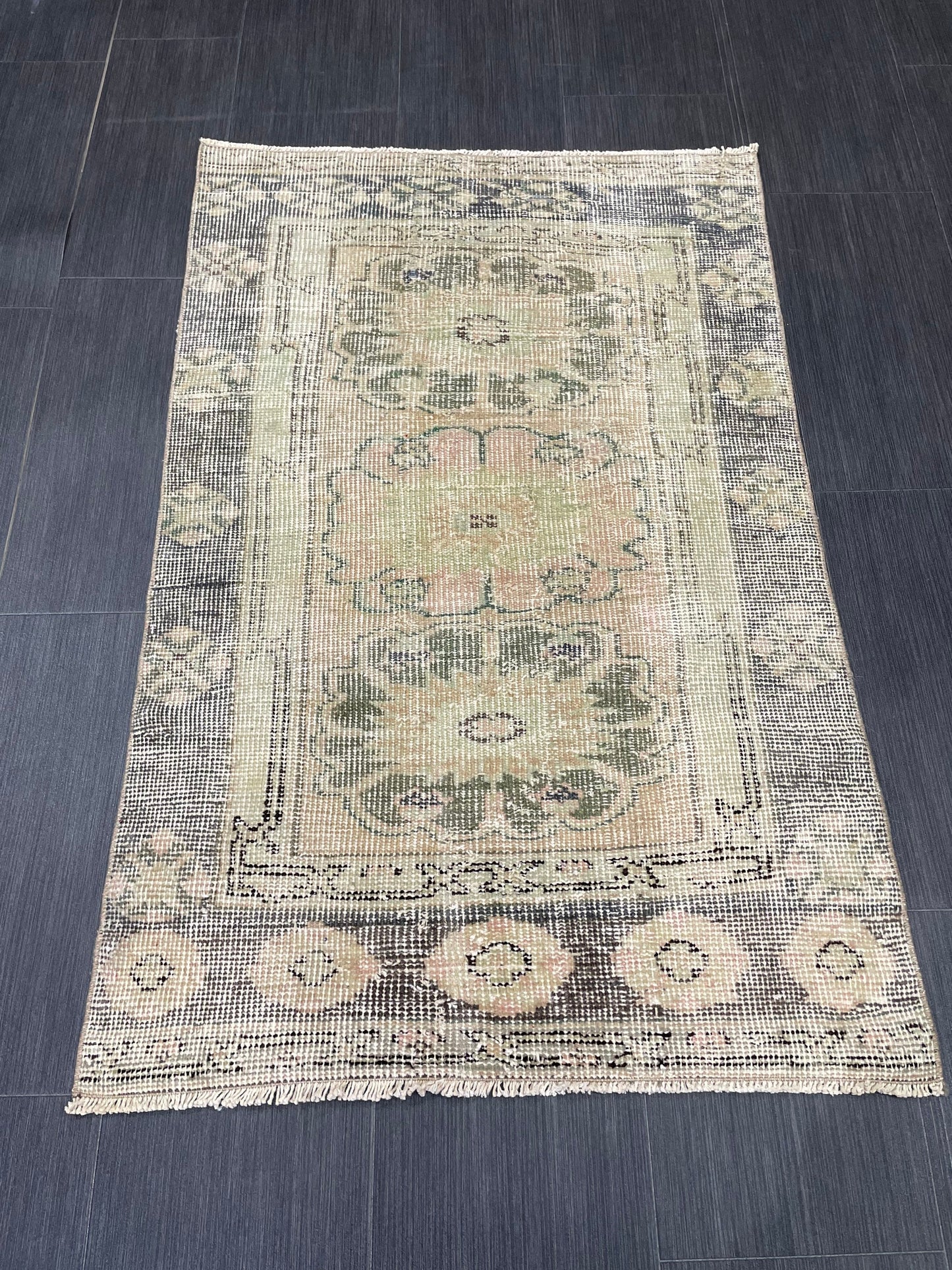 Bathroom Vintage Rug 2.6 x 4 Rug Oushak Rug, Wool Oriental Rug Handmade Rug Persian Rug, Vintage Turkish Rug Hand Knotted Wool Rug