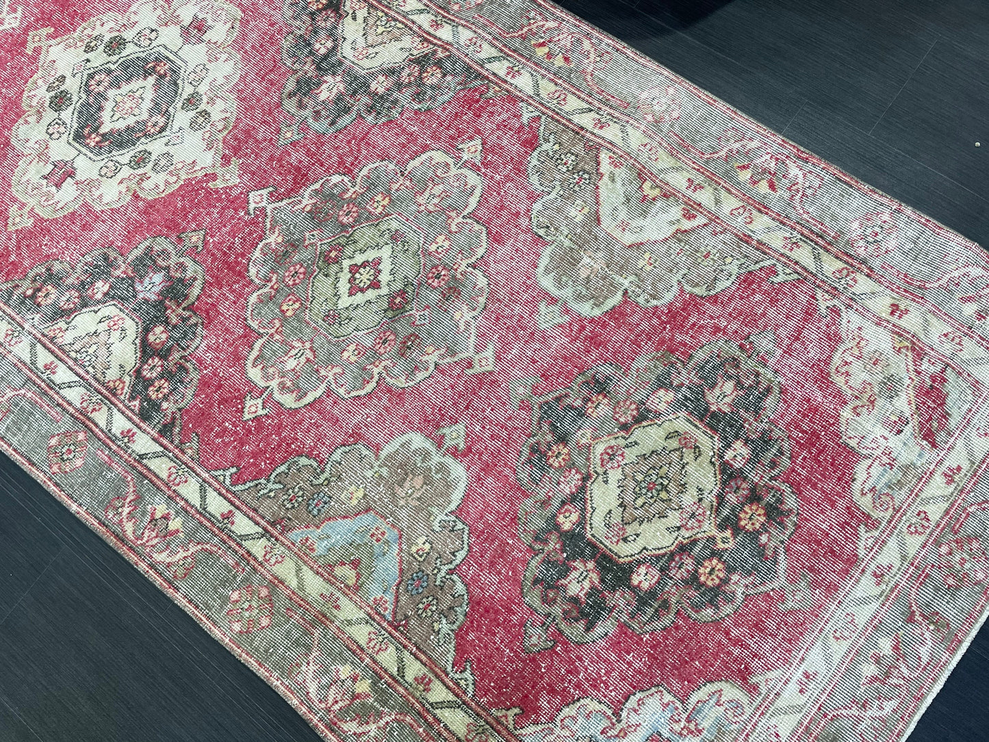 Turkish Runner Rug, Persian Distressed Runner 4.3 x 11.7 Rug, Vintage Runner Rug, Hallway Runner Rug, Kitchen Runner Rug, Wool Runner Rug