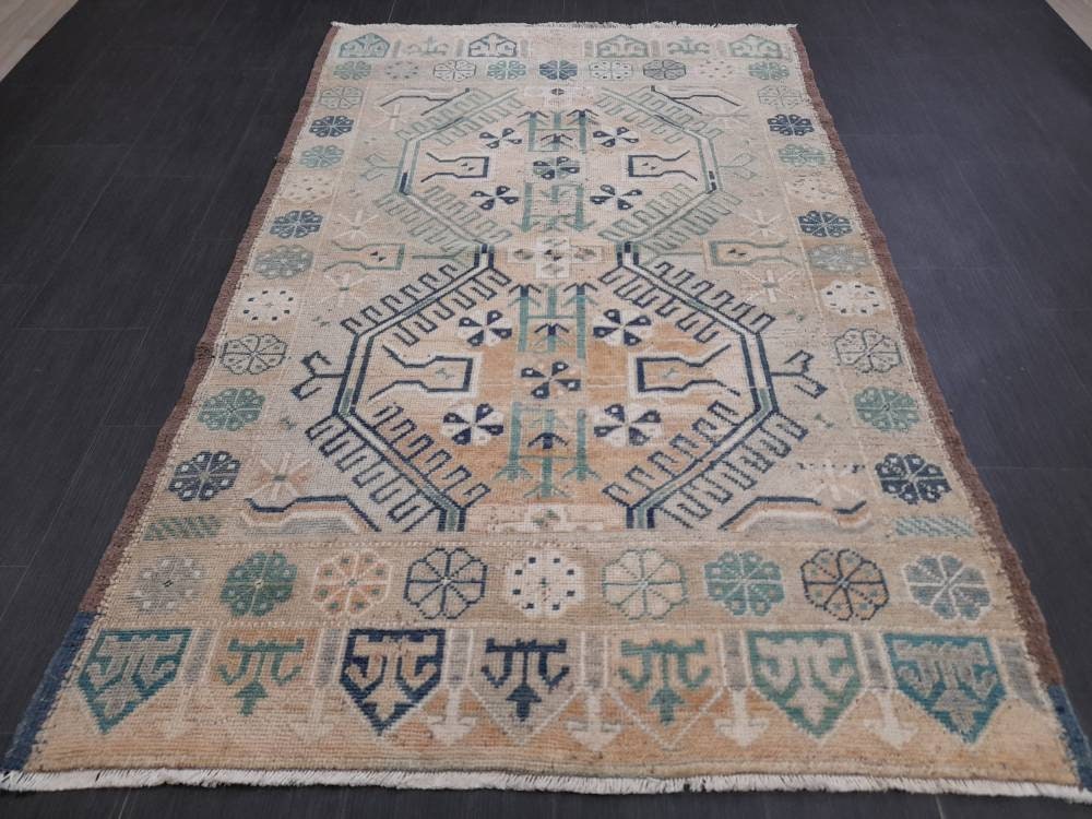 Vintage RUG TURKISH 4.3 x 6.8 Rug Vintage Oushak Rug Vintage Oriental Rug Wool Hand Knotted Rug Hand Made Rugs Antique Turkish Rug