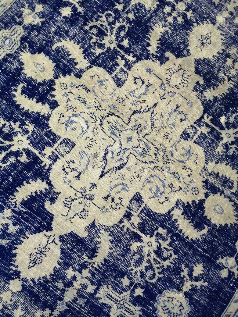 Antique RUG 7.4 x 10.8 Vintage Rug Vintage Persian Rug Muted Wool Oriental Rug Blue Hand Made Rugs Blue Distressed Turkish Antique Navy Rug