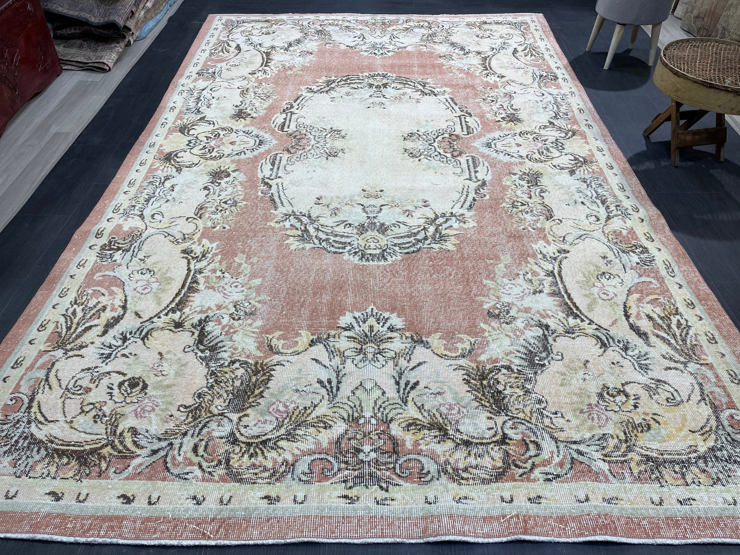 Persian Rug, Muted Vintage 7x11 Rug , Muted Oushak Rug, Rustic Rug, Turkish Rug, Farmhouse Rug, Wool rug