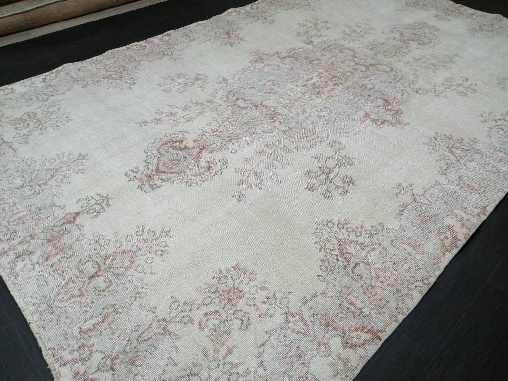 Oriental Rug 7x11 Vintage Turkish Rug Oushak Rug Turkish Rug, Distressed Persian Rug, Distressed Wool large Neutral Rug 11 x 7