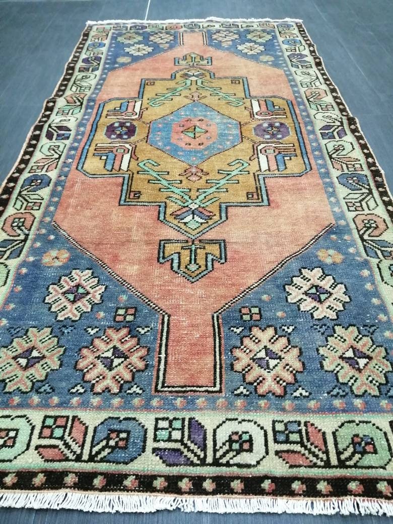 OUSHAK RUG 7.4 x 3.8 TURKISH Oushak Rug Vintage Oushak Runner Rug Vintage Runner Rug Wool Oushak Rug Hand Made Rugs Vintage Turkish Rug