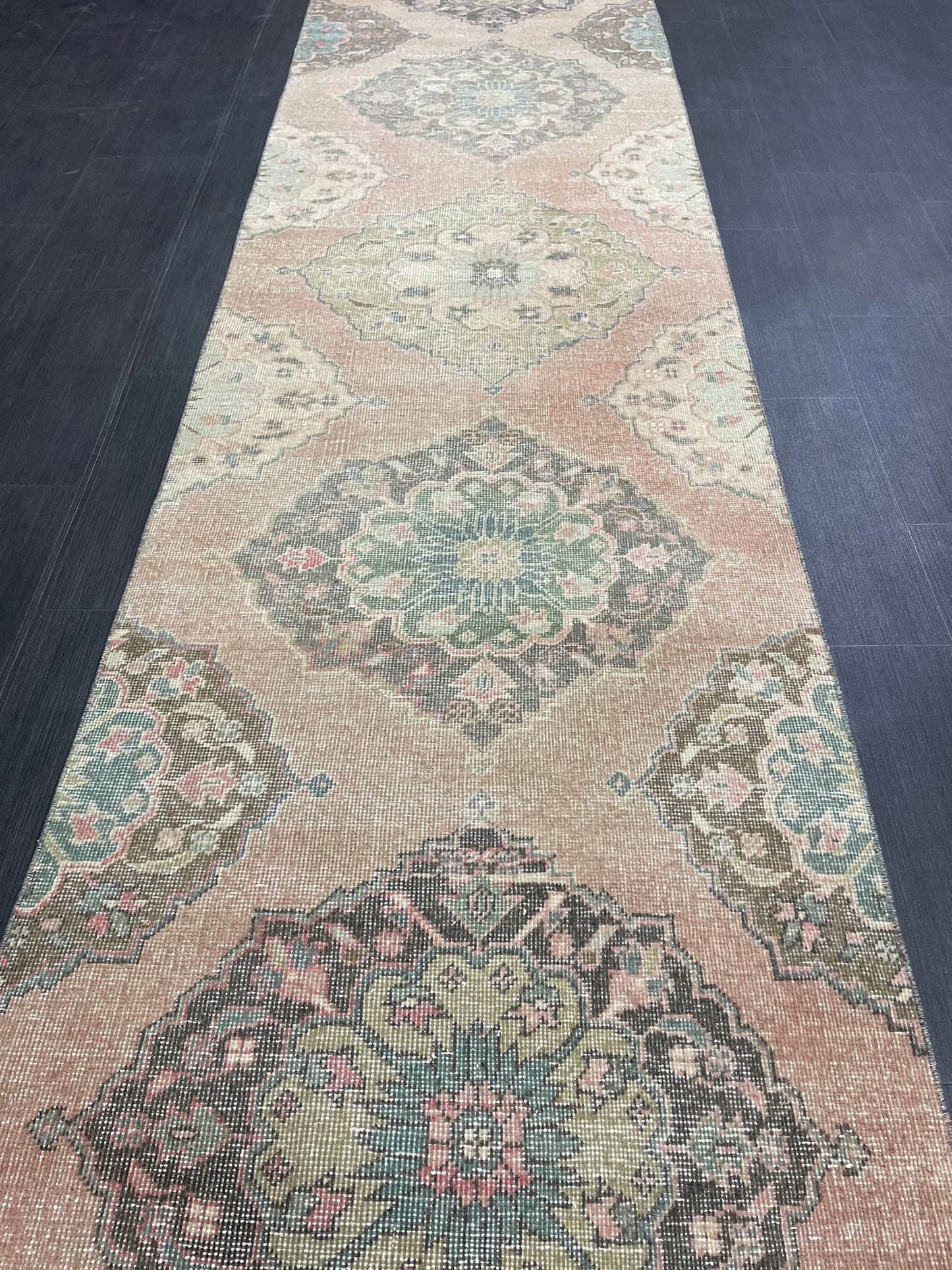 Distressed Runner Rug Muted Turkish Runner 3 x 13.2 Rug Pink Vintage Runner Rug Hallway Runner Rug Muted Persian Runner Rug Wool Runner