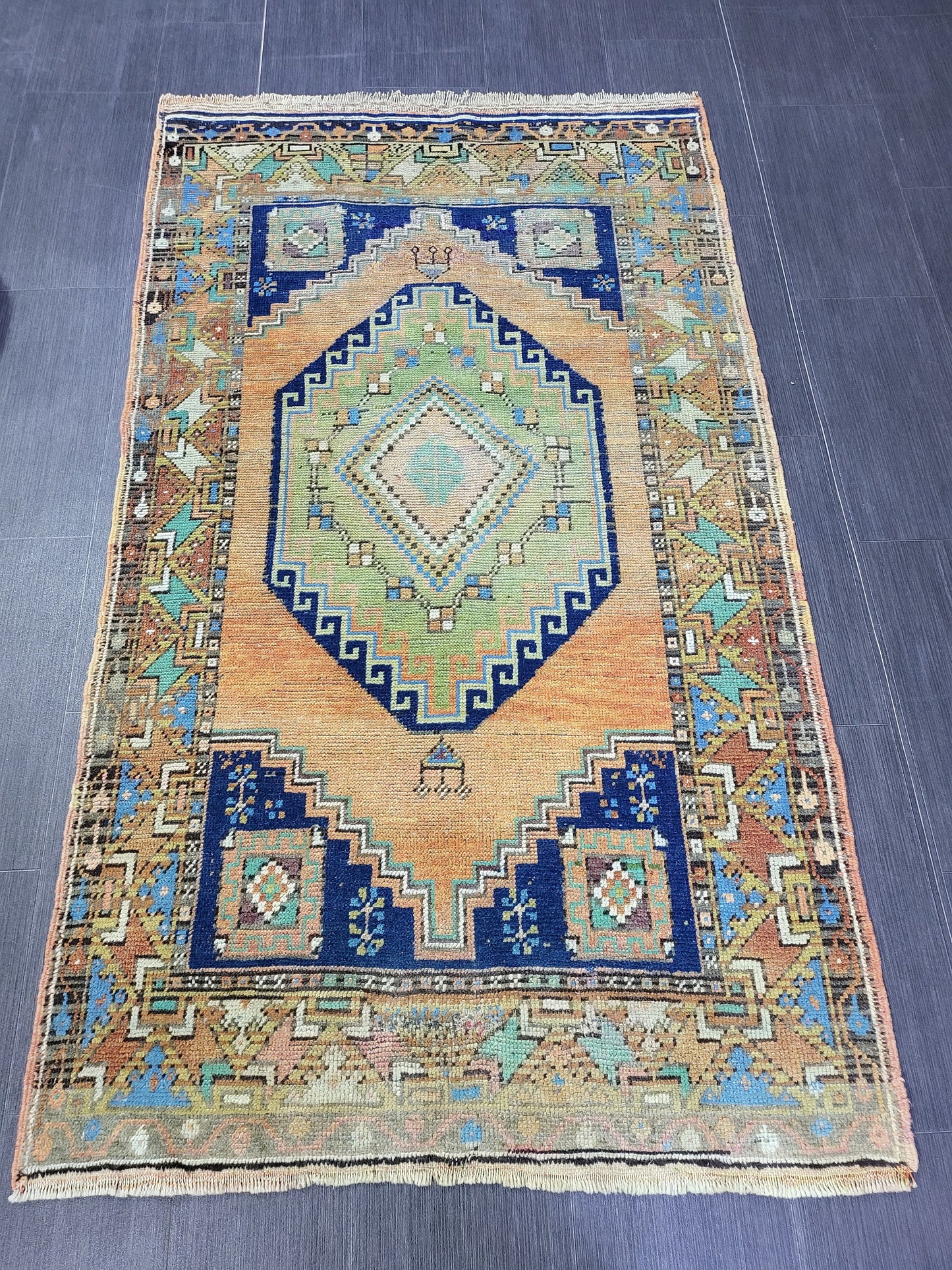 OUSHAK RUG, TURKISH 3.6 x 6 Rug, Vintage Oushak Rug, Vintage Rug, Wool Hand Knotted Rug, Handmade Blue Rugs, Vintage Turkish Rug