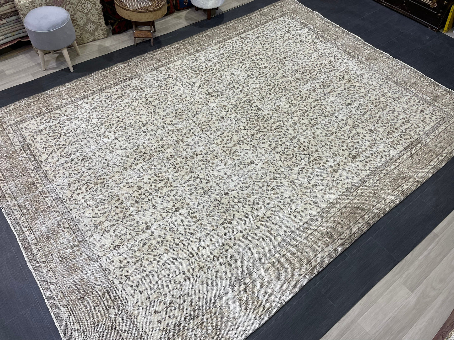 NEUTRAL Handmade Rug, NATURAL Vintage Turkish 8 x 11.3 Rug, Handmade Rugs, Oushak Rug, Turkish Oushak Rug, Hand Knotted Rug Distressed Rug