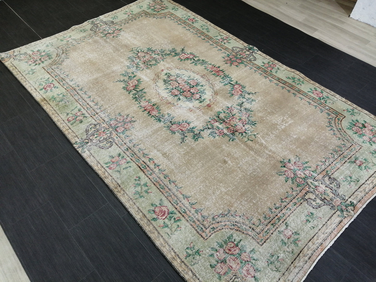 9x5.8 OUSHAK RUG Distressed TURKISH Oushak Rug Vintage Oushak Runner Rug 9x6 Large Rug Wool Oushak Rug Hand Made Rugs Vintage Turkish Rug