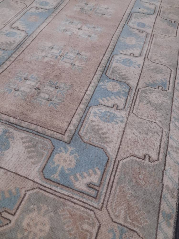 Muted Vintage Turkish Rug 3.5 x 6 Oushak Rug, Wool Oriental Rug, Blue Muted Vintage Persian Rug, Hand Made Rug Blue Vintage Wool Rug