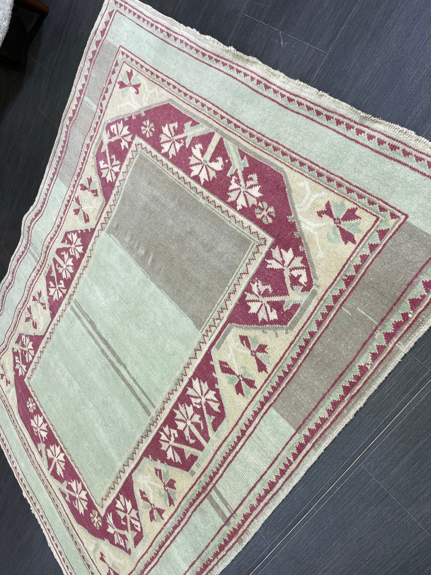 Turkish Rug, Hand Knotted 4x5 Rug, Brown Vintage Rug, Wool Muted Oushak Rug Handmade Rugs Vintage Turkish Rug, bathroom Rug