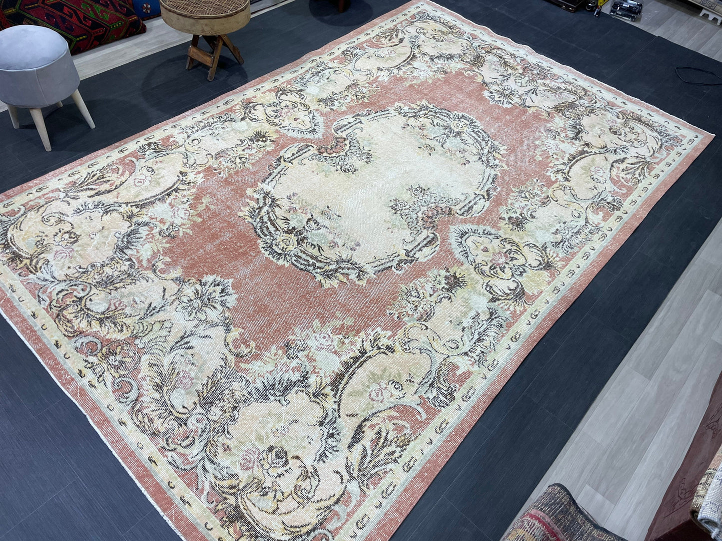 Persian Rug, Muted Vintage 7x11 Rug , Muted Oushak Rug, Rustic Rug, Turkish Rug, Farmhouse Rug, Wool rug