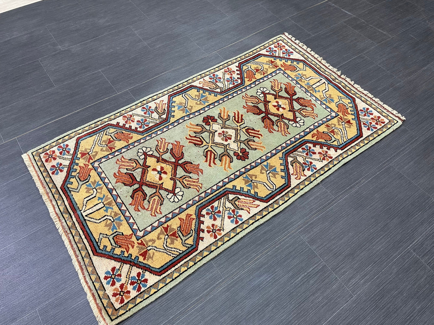 Muted Handmade Rug 2.5 x 4.5 Wool Rug, Oushak Rug, Rustic Rug, Bohemian Rug, Farmhouse Rug, Vintage Persian Rug