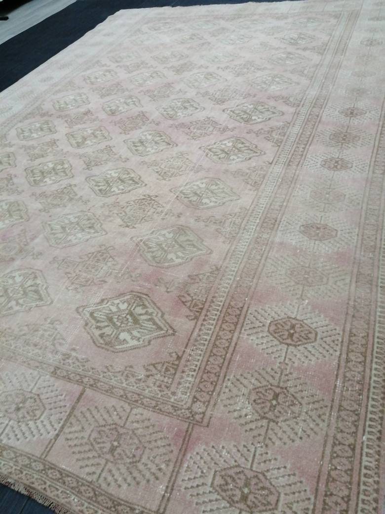 VINTAGE RUG 9 x 6.2 soft Pink Oushak Rug Vintage Light Pink Rug Hand Knotted Rug Wool Oushak Rug Hand Made Rugs Vintage Turkish Rug