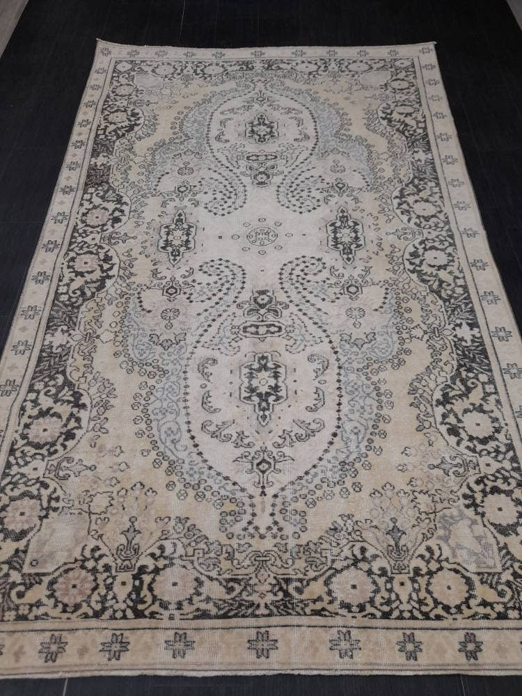 WOOL RUG Vintage 6 x 9.7 Rug Turkish Oushak Rug, Hand Knotted Rug Persian Living Room Rug Oriental Rug Farmhouse Rug Knotted Rug 6x10 rug