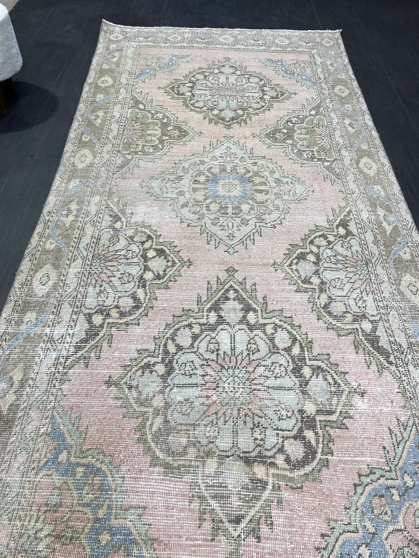 Muted Vintage Runner Rug, Hallway Runner 4.5 x 10 Rug, Kitchen Runner Rug, Muted Wool Runner Rug Muted Distressed Turkish Runner