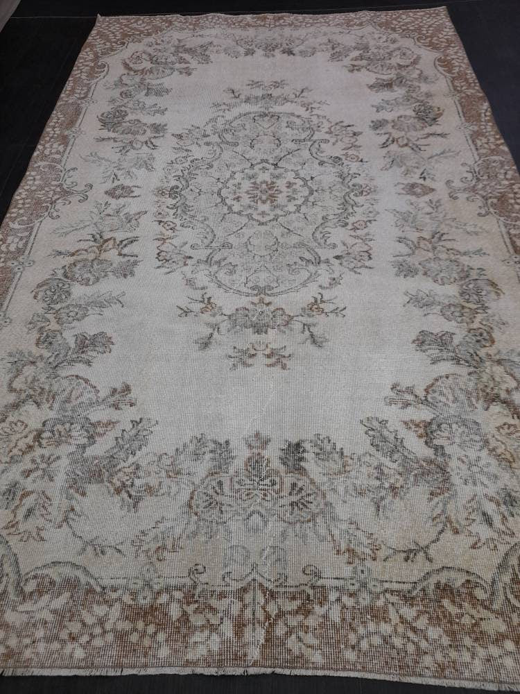 MUTED TURKISH RUG 6.4 x 10.3 Oushak Rug Vintage Oushak Rug Vintage Rug Wool Rug Hand Made Rug Vintage Persian Rug Vintage Oriental Rug