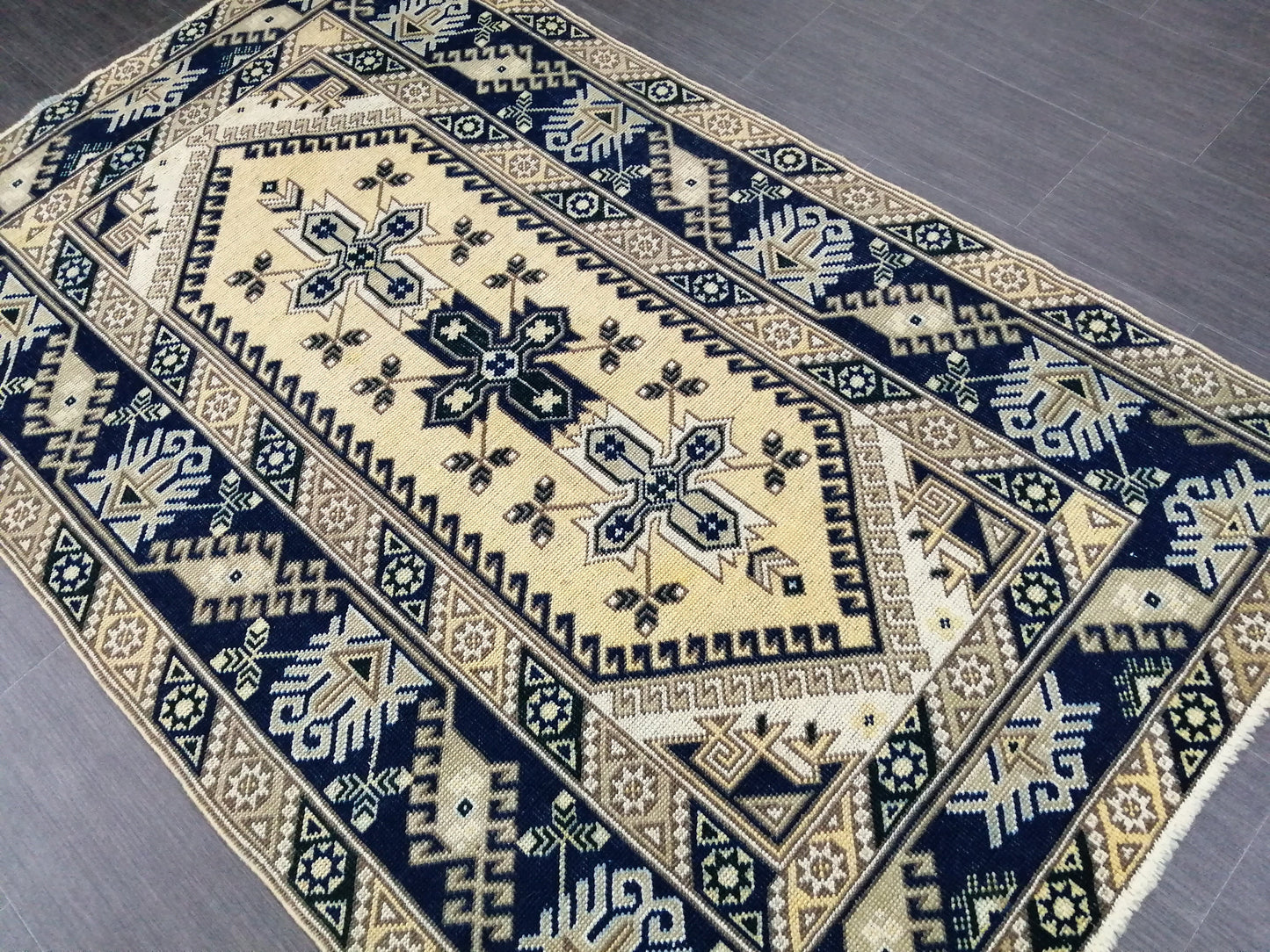 Navy Vintage Rugs 6.2 x 3.9 TURKISH HAND MADE Rugs Vintage Turkish Rugs Oushak Rug Turkish Oushak Rug, Vintage Oushak Rug, Wool Rug