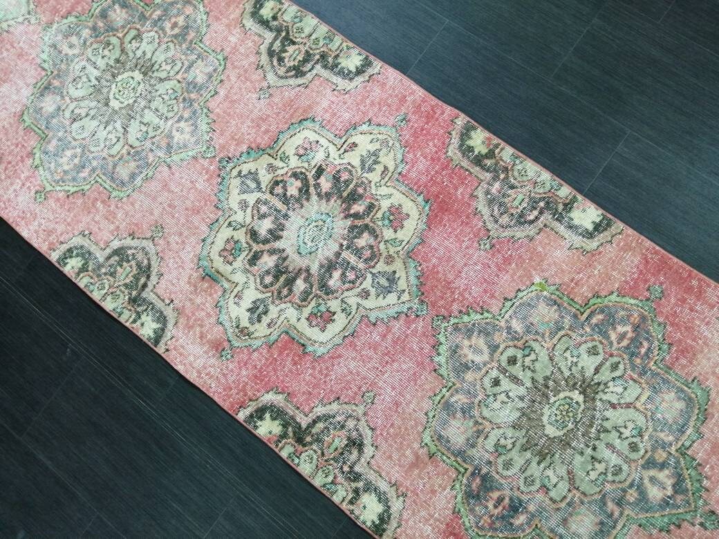 Muted RUNNER Rug, 2.8 x 12 RUNNER Rug, Oushak Runner Rug, Vintage Turkish Rugs, Oriental Runner Rug, Turkish Oushak Runner Persian Runner