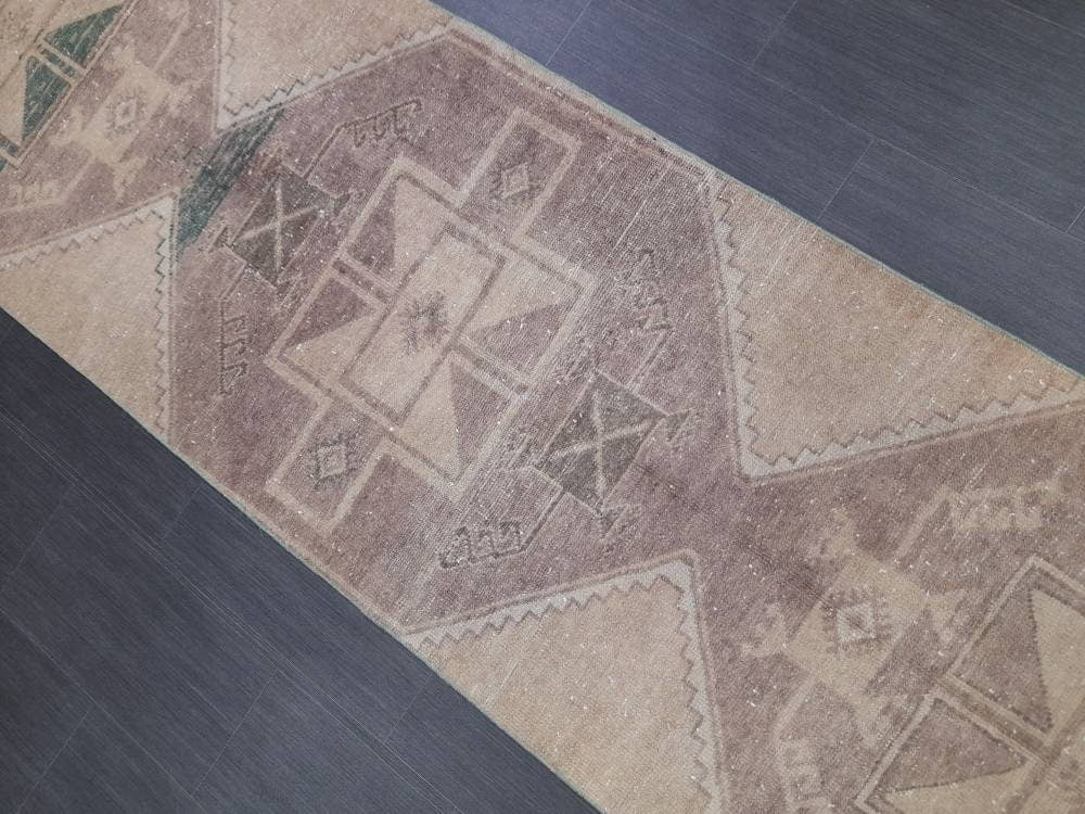 NEUTRAL Turkish RUNNER Rug Neutral 2.8 x 12.2 RUNNER Vintage Muted Turkish Runner Oriental Runner Rug, Turkish Runner Neutral Persian Runner